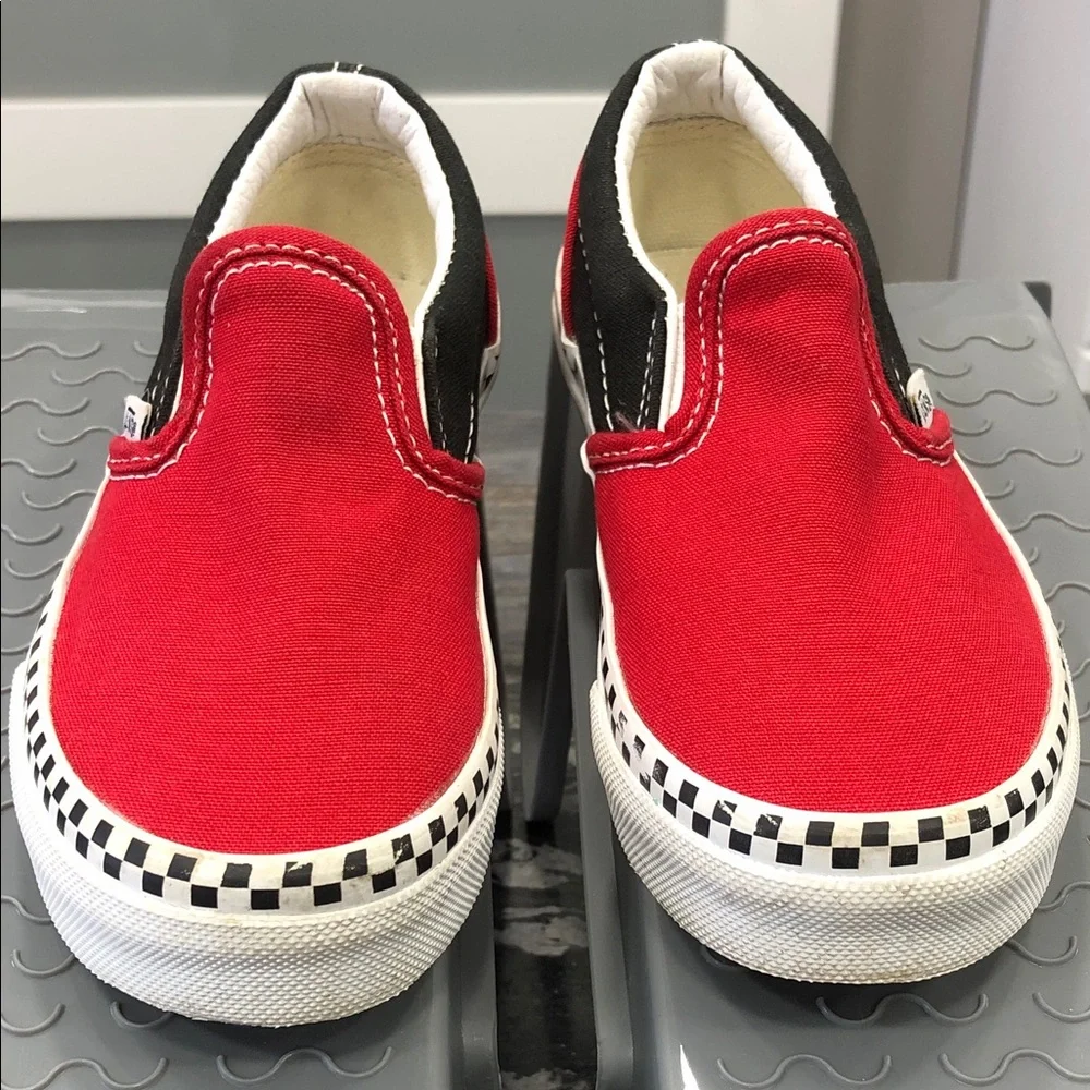 Vans Classic Slip-On Sneakers – Red & Black + Checkered  – Toddler Size 11 US - Picture 5 of 10